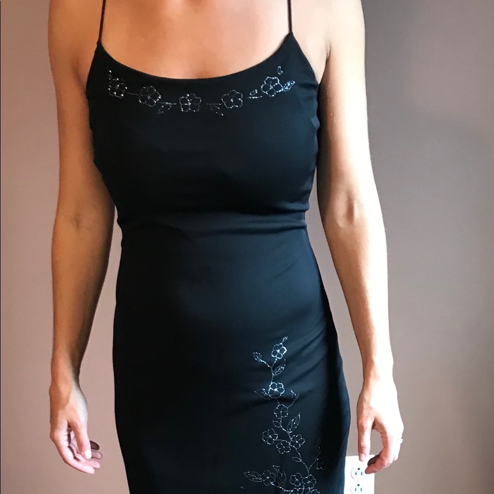 Skinny strap black cocktail dress